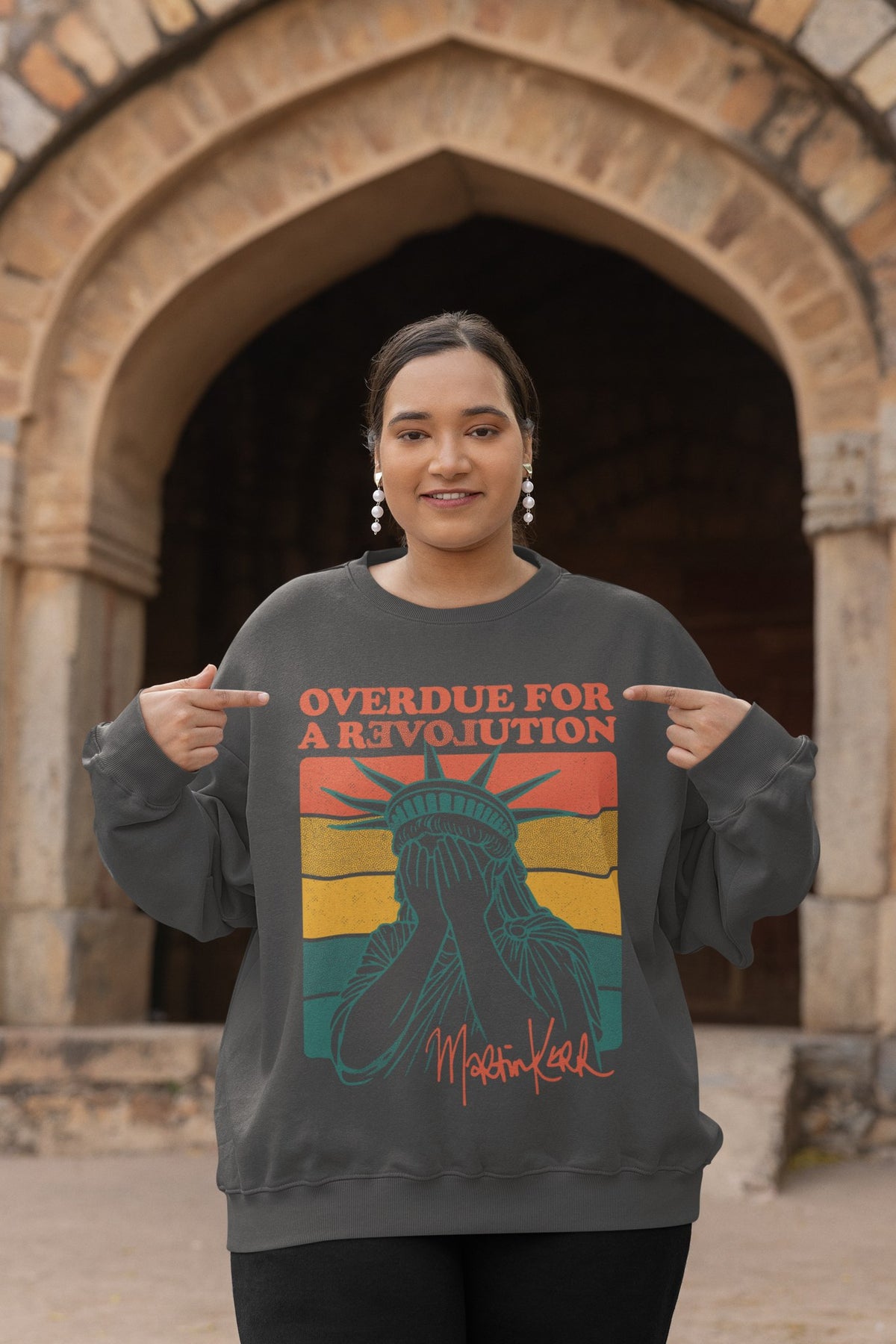 Overdue for a Revolution Crewneck Sweatshirt (charcoal)
